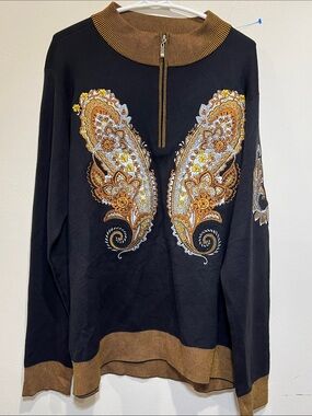 PRESTIGE ORIGINAL Men's Black Sweater with Gold Paisley Embroidery Size XL NWOT
